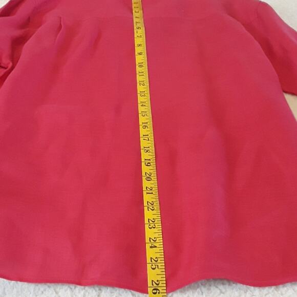Women Sz 10 Red 100% Irish Linen Fairy Long Sleeve Button Up Pockets Talbots Top - Picture 9 of 10